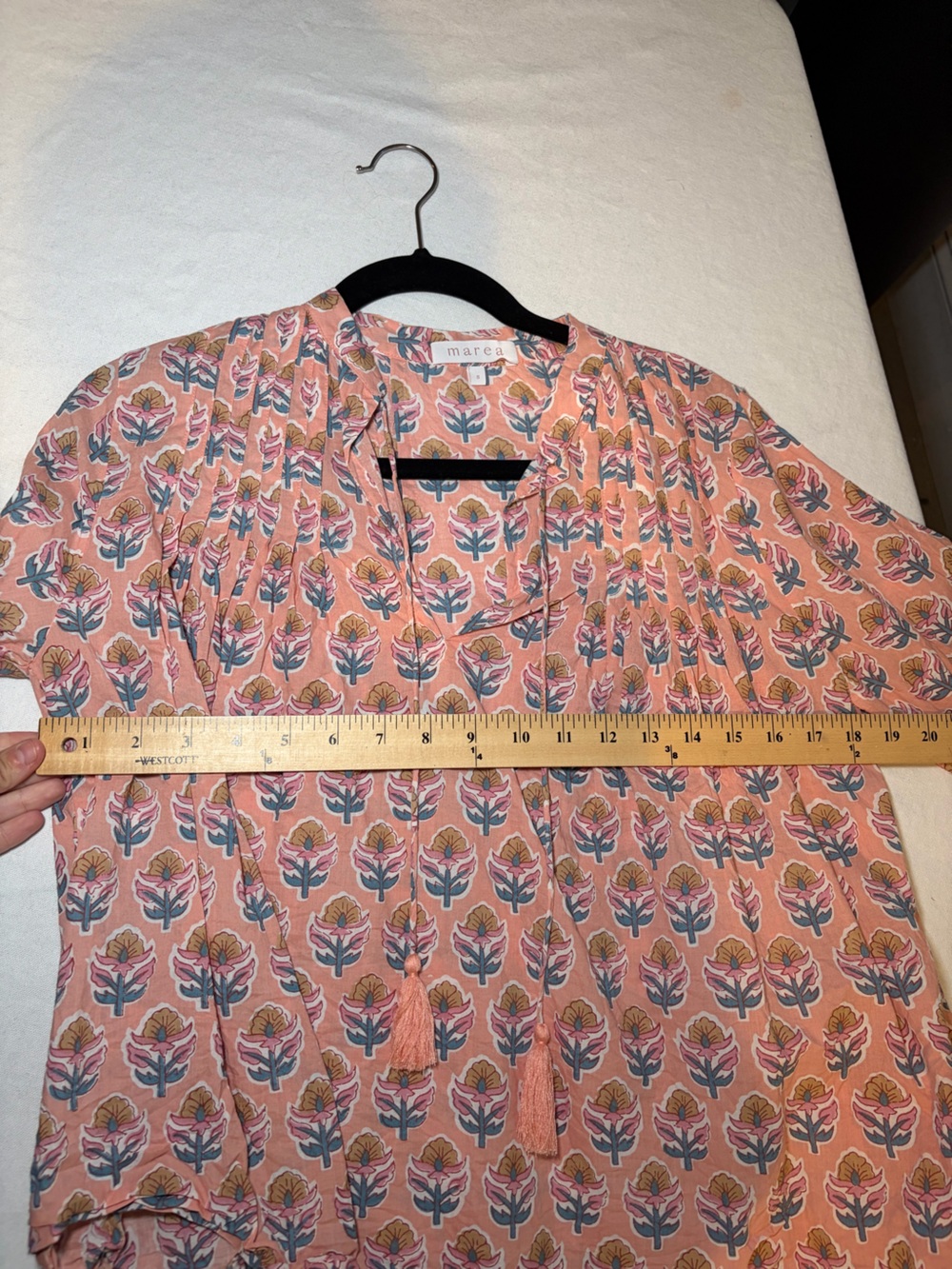 Marea Peach Pink Floral Tie-Neck Blouse - Picture 7 of 8